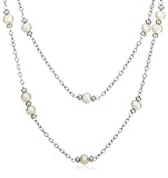 Sterling Silver White Freshwater Cultured Pearl w/ Sterling Silver Rondel Necklace
