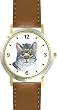 Gray Tabby Tom Cat and Kitten Cat - JP - WATCHBUDDY&reg; DELUXE TWO-TONE THEME WATCH - Arabic Numbers - Brown Leather Strap-Size-Large ( Men's Size or Jumbo Women's Size )