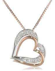 14K Pink Gold Plated with Sterling Silver 1/4cttw, Diamond Heart Pendant Necklace, 18"