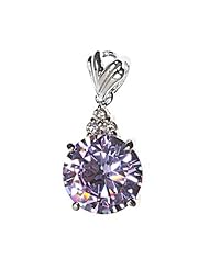 Sterling Silver Lavender CZ Solitaire Pendant Beautiful Charm Pure 925 New 17mm with 1.3mm Curb Chain