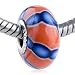Pandora Style Bead Polymer Clay Blue Stripe Orange Bead Fits Pandora Bracelet