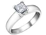 Engagement Ring: 18K Pure White Gold 1 Carat (ctw) Princess Cut Diamond Solitaire Ring