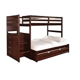 Ranco Cappuccino Wood Twin Full Stairway Bunk Bed w/ End Chest & Trundle