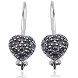 41p6iyX79LL. SL160  Sterling Silver Marcasite and Oxidized Heart Wire Earrings