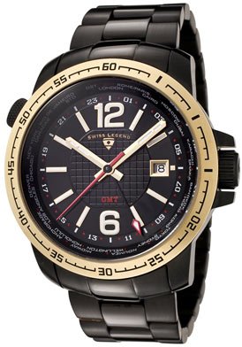 Swiss Legend Men's 90013-BB-11-GB World Timer GMT Collection Black Stainless Steel Watch