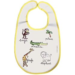 Washable Bib Baby Cie La Jungle: Jungle Yellow Melamine Colorful Melamine Dinnerware with wording