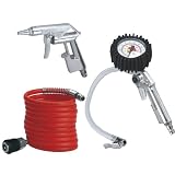 Einhell 3 tlg. Druckluft-Set, Kompressoren-Zubehör, 4m Spiralschlauch, Reifenfüllmesser, Ausblaspistole kurz