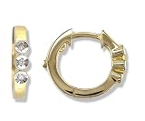 14k Yellow Gold Three-Stone Diamond Hoop Earrings in 14k Yellow Gold (with Safety Lock)