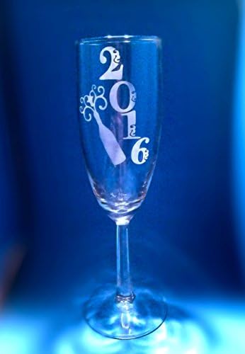 2016 Champange Glass with Champagne Bottle Design, New Year's Eve Toasting Glass, New Year's Eve Party Favor, Hand-Engraved