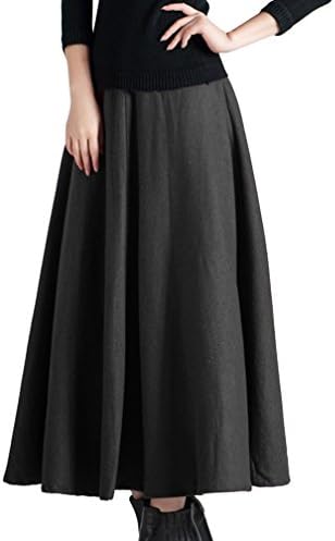 AMStore Fall Winter Thicken Woolen Large Hem Stylish Solid Midi Skirts for Girl Black M