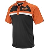 MLB Men's Baltimore Orioles Absolute Speed 3 Button Synthetic Raglan Polo (Black/Dark Orange/White, Medium)