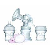 Nuby Natural Touch - NT67636 - Set Tire-lait Manuel avec 2 Biberons et 12 Compresses d'allaitement Jetables - 150 ml / 240 ml - Blanc / Bague Bleuepar Nuby Natural Touch