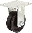 RWM Casters 40 Series Plate Caster, Rigid, V-Groove Iron Wheel, Roller Bearing, 700 lbs Capacity, 4" Wheel Dia, 1-1/2" Wheel Width, 5-5/8" Mount Height, 4-1/2" Plate Length, 4" Plate Width