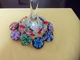 Wine Charms ~ Murano Glass Heart and Round Flowers Wine Glass Charms with Swarovski Crystal Beads Set of 6