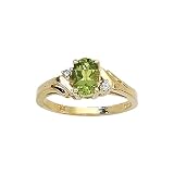 10K Yellow/White Gold 0.04 ct. Diamond and 7 x 5 MM Oval Shaped Peridot Ring