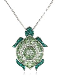 Carnevale Sterling Silver Green Turtle with Swarovski Elements Pendant Necklace, 18"