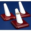 3 White Leather Wood Ring Finger Jewelry Case Display