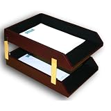2 Two-Toned Leather Legal Trays w/Stacking Tray Posts