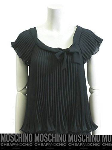 MOSCHINO CHEAP&CHIC ブラウス イタリアサイズ-44/13号 半袖 ブラック/黒 リボン アコーディオンプリーツ