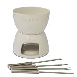 Teelicht Schokoladenfondue Schokoladen Fondue Chocolat Set mit 4 Gabeln Keramik Weiß 14,5 x 12