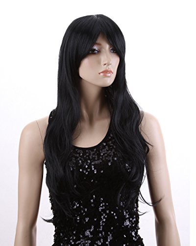 Cute & Sexy long brown human made lady curly wave girl's full wig jf010022 (Black)