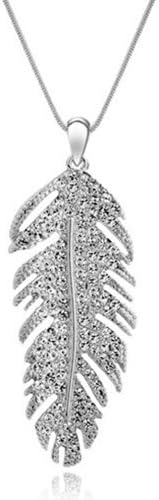 Gold-plated Feather-shaped Pendant and 18" Fashion Necklace with Imported Crystal Elements (CF-4138-N02)