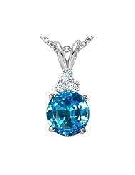 Tommaso Design (tm) Round 7mm Genuine Blue Topaz and Diamond Pendant