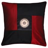 EXP Decorative Handmade Silky Red & Black Cushion Cover / Pillow Sham - Golden Sunflower Design