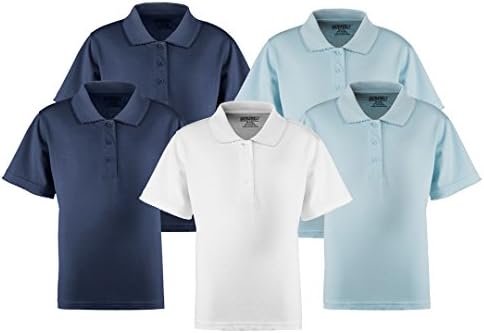Genuine School UniformsGirl's Short Sleeve Polo Shirts, Assorted, 7/8, Pack of (Navy-2, White-2, Light Blue-1)
