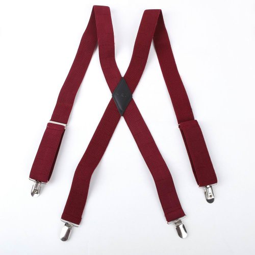 Hot Red Checkered Nylon Hold-Up X-Back Clip genuine Leather Suspenders Y&G Fashion Suspenders SP2015 One Size Wine