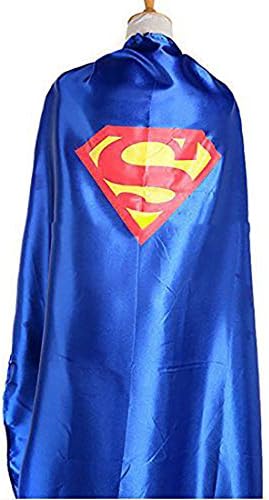 Adult Superheroes Lightweight Vibrant Color Single Side Satin Tie Cape 55 Inches (Blue Superman)