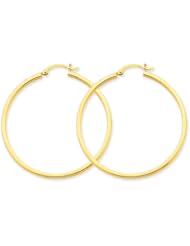 2mm, 14k Yellow Gold Square Tube Hoop Earrings, 45mm (1 3/4")