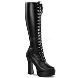 Black Faux Leather Platform Boots Stretch Knee Boots Lace Up