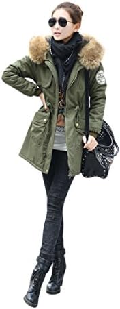 Molly Women's Hooded Drawstring Military Jacket Parka Coat Army Green XL