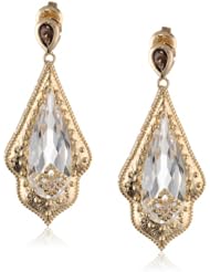 Yellow Bronze White Quartz and Smoky Topaz Earrings