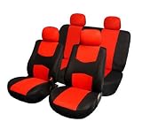 FH-FB050114 Flat Cloth Car Seat Covers Red / Black Color