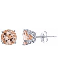 14k White Gold 7mm Brilliant Round Morganite 4-Prong Stud Earrings
