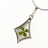 Real Irish Four Leaf Clover, Symbol of Good Luck, Diamond-shaped Pendant Sterling Silver Necklace