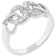 White Gold Rhodium CZ Hearts Ring with 2 Pave CZ Hearts Conjoined in the Center in Silver Tone in Sizes 5-10 with 1.5 Total Carat Weight