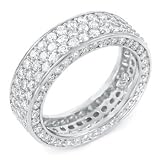 Sterling Silver Three Lines Cubic Zirconia Eternity Round CZ Ring