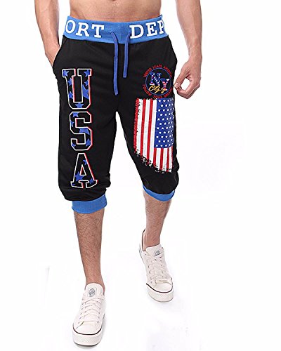 INCERUN Mens 3/4 Jogger Casual Harem Pants Dance Training Trousers Sport Shorts Blue XL