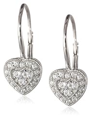 Sterling Silver Created White Sapphire Heart Leverback Earrings