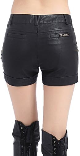 Cutesan Women's Straight-cut Shorts in Faux Leather (Large, Black)