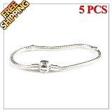 1 Buy = 5PCS 20CM(7.8) Silver Plated Alloy Bracelet Base Chains, Crowned O, High Quality With Sterling 925 Silver Brightness, Matching Lampwork Murano Glass Beads for European Style Bracelets and Necklaces, Well Compatble with Pandora, Troll, Biagi, Caprice, Dione Beads