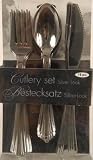 18 tlg Plastikbesteck Einweg Messer Gabel Löffel Edelstahl-Look silber