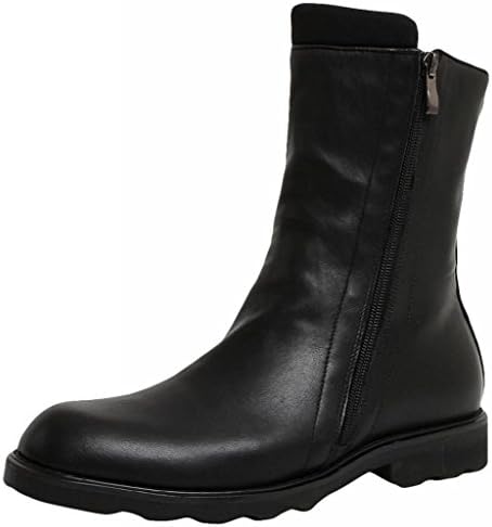 FARYM Men's New Arrival Plush Lined Side Zip Warm Winter Leather Boots Black 42 EU