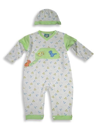 Beyond Basics Kids - Infant Baby Boys Long Sleeved Coverall with Matching Cap, Lime Green, White