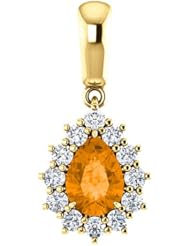 18K Yellow Gold 7.00x5.00mm Pear Cut Spessartite Garnet and Diamond Pendant -- LIFETIME WARRANTY