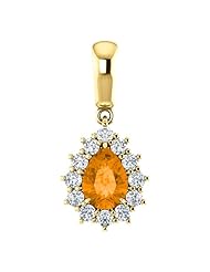 14K Yellow Gold 7.00x5.00mm Pear Cut Spessartite Garnet and Diamond Pendant -- LIFETIME WARRANTY