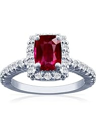 18K White Gold Cushion Cut Ruby Ring With Sidestones